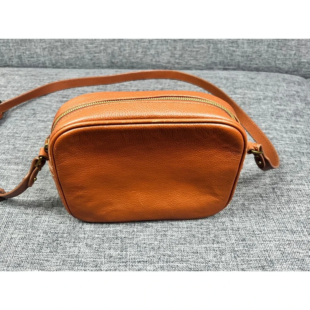 J.Crew Cognac Brown Pebbled Leather Camera Crossbody Bag Brass Hardware